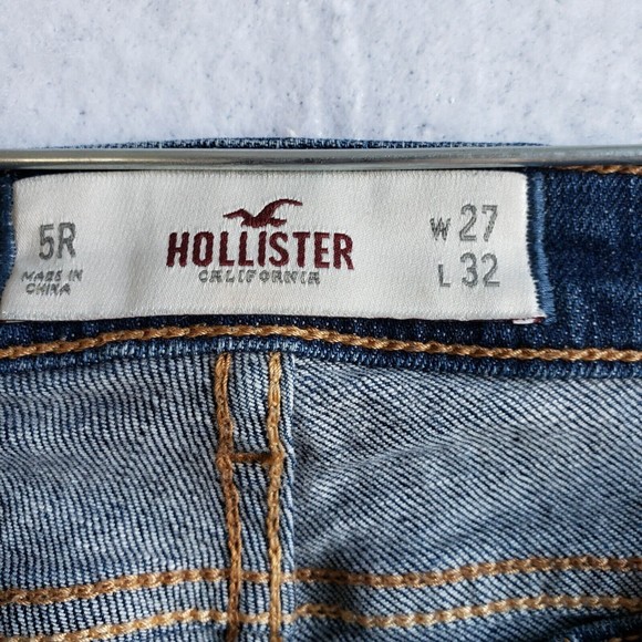 Hollister Womens Size 5R W27 L32 Jeans Blue Denim Dark Wash 5 Pockets Ripped - Picture 4 of 14